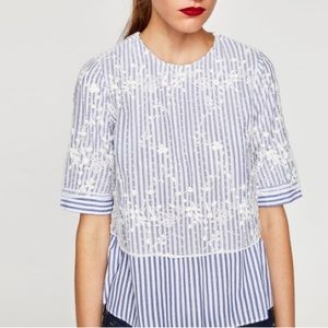 Zara Striped Top With Dotted Mesh S